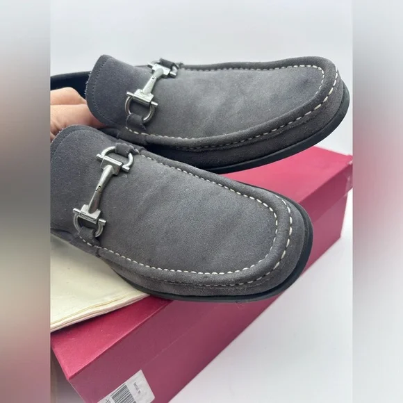 Salvatore Ferragamo Gancini Bit Loafers Men's US 9 D Gray Suede Leather Silver - Picture 11 of 15